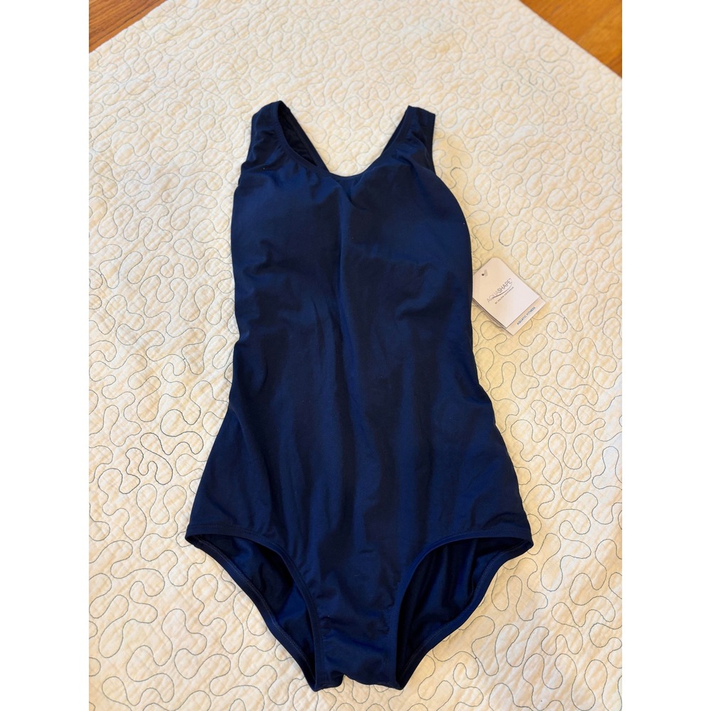 AquaShape by Dolfin Navy Blue Conservative Lap Suit One Piece Swimsuit Size 12